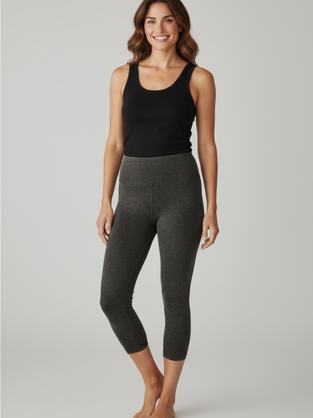 Athleta Dark Marled Charcoal High-Waist Capri Leggings Booty Enhancing Size L